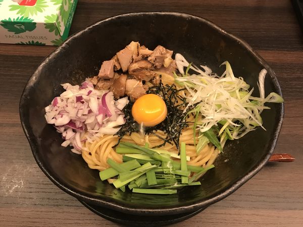 「まぜそば 成 （醤油系）＋ クーポン味玉」@麺匠 藩次郎 武蔵新城 総本店の写真