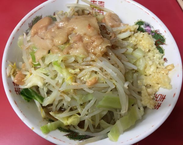 「大汁なし 全部 ニンニク多め」@ラーメン二郎 環七一之江店の写真