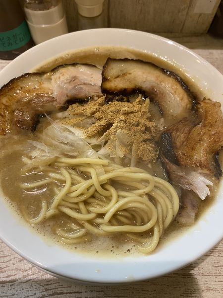 「肉ヲミル魚介そば+和えそば　800+200」@麺garage 肉ヲ見ルの写真