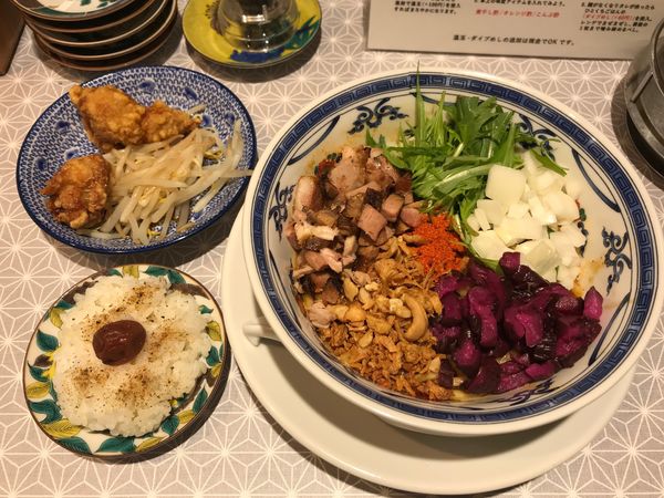 「担担麺ダイブめしセット(中辛)＋肉汁からあげ2ケ」@中華そば 埜邑の写真