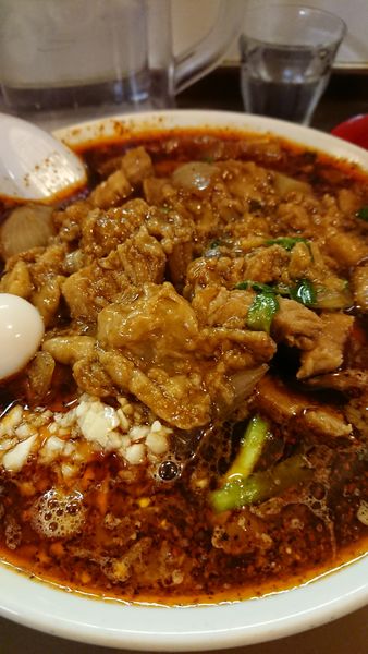 「辛いスタ満ソバ 、具増し、生卵、まさお、小ライス 1300円」@元祖スタミナ満点らーめん すず鬼の写真