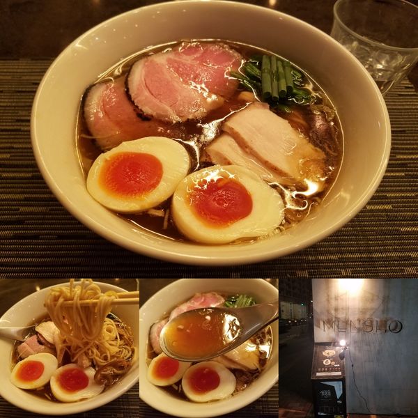 「醤油ワンタン麺¥1050+味玉(西京漬け)¥150」@MENSHOの写真