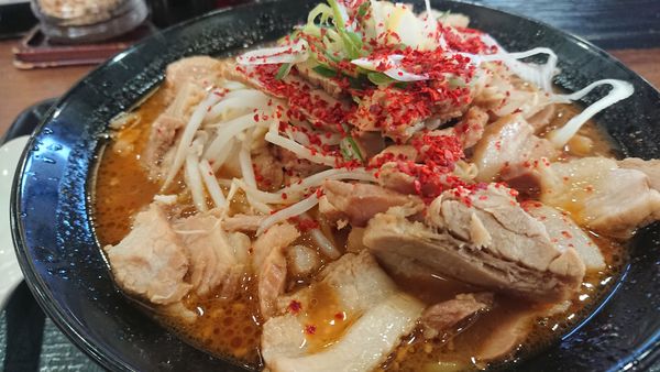 「肉らーめん(赤味噌)肉増し２倍」@伝丸 299号飯能BP店の写真