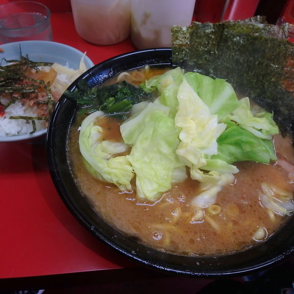 「中盛ラーメン(770円)キャベツ90円まぶしご飯(150円)」@ラーメン杉田家の写真
