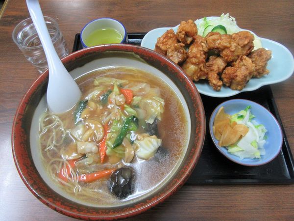 「広東麺（７５０円）＋唐揚げ７５０円」@中華料理 むらのの写真