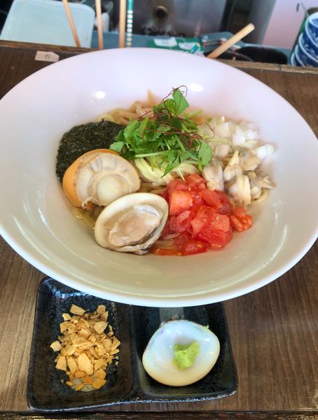 「限定・3種の貝とギバサの海鮮まぜそば¥850・他」@寿製麺よしかわ 保谷店の写真