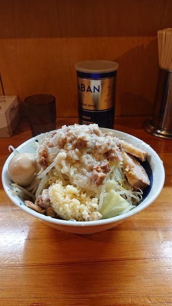 「大油そば  豚こま  野菜マシ  ニンニク  アブラ」@連の写真