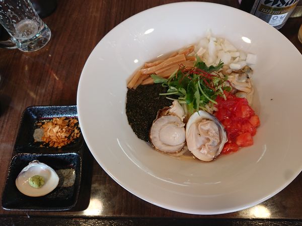 「【限定】3種の貝とギバサの海鮮まぜそば」@寿製麺よしかわ 保谷店の写真