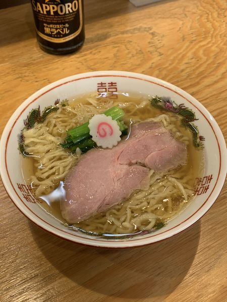 「白だしラーメン中(無料クーポン)ビール500円」@キング製麺の写真