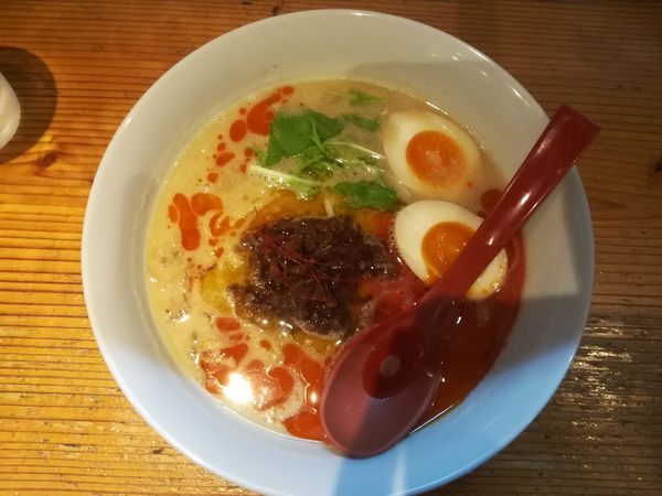 「ソイミートの担々麺＋味玉」@茶屋亭の写真