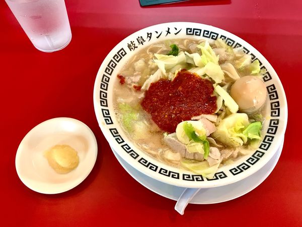 「岐阜タンメン5辛→デス辛、野菜、肉大盛り味玉ニンニク」@岐阜タンメン 長久手店の写真