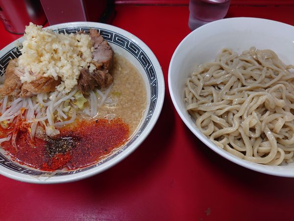 「味噌つけ麺大 ニンニクラー油山椒辛味」@豚男 -BUTAMEN-の写真