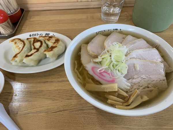 「チャーシュー麺大盛り、餃子3個」@佐野青竹手打ちラーメン 押山の写真