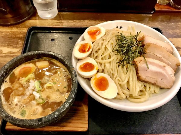 「丸和つけ麺大盛り全部のせ+味玉」@つけ麺 丸和 尾頭橋店の写真