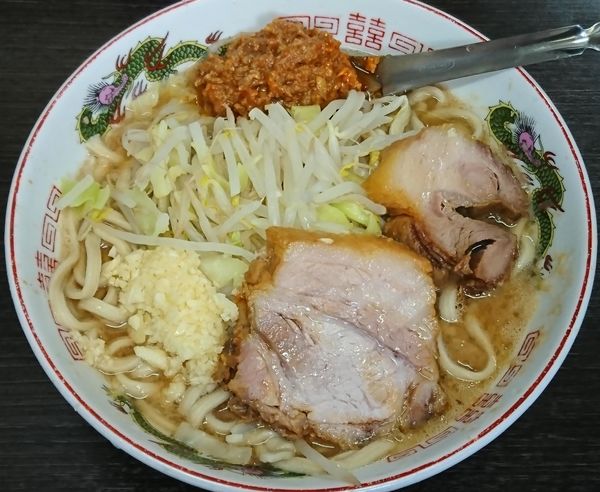「小ラーメン￥750（麺半分・ヤサイ少なめ・ニンニク・アレ）」@ラーメン二郎 川越店の写真