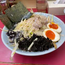 ネギラーメン＋味玉＋岩のり、太麺カタメ脂多め