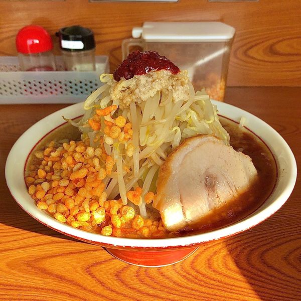 「ガツ旨らーめん750円‬﻿ 野菜マシ背脂マシマー油call(食券」@らーめん ◯八の写真