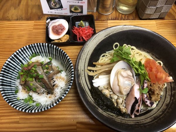 「汁なし海鮮ちゃんぽんぎばさ添え」@中華そば よしかわの写真