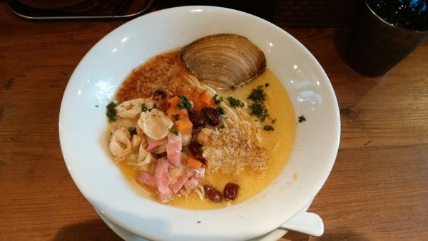 「【限定】北寄貝と洋豆のクラムチャウダーそば¥980-」@kingyo noodlesの写真