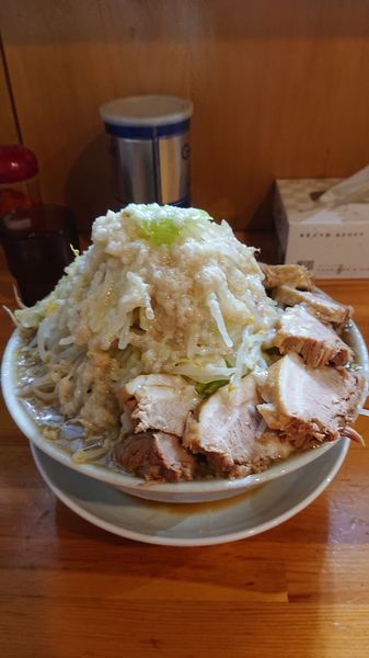 「大チャーシュー(麺大盛)  野菜マシ  ニンニク  アブラ」@連の写真