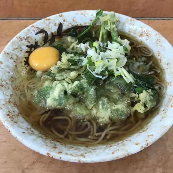 「【期間限定】菜の花天（￥450）＋生玉子（￥60）」@かしわや 新城店の写真