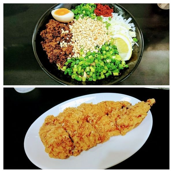 「新担担麺+揚チキン(中)」@自家製麺SHINの写真