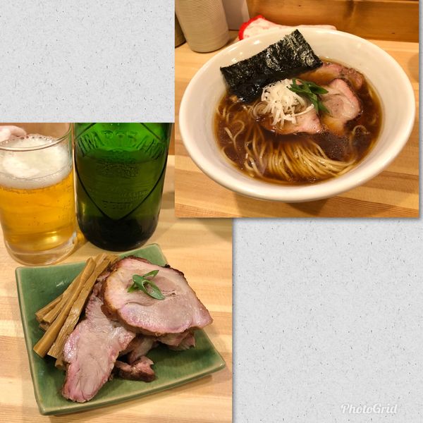 「おつまみ¥250&ビール中瓶¥500→醤油らーめん¥950」@迂直の写真