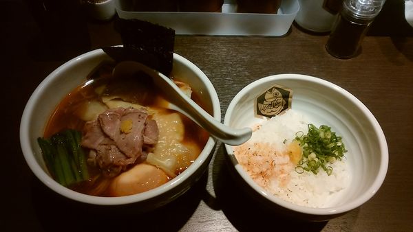 「特製甘えびらーめん(1240円)+雑炊丼(小)(220円)」@真鯛らーめん 麺魚 神保町店の写真