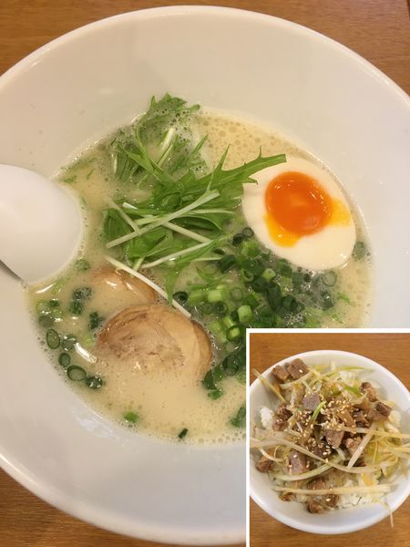 「鶏白湯790円＋ランチミニねぎチャーシュー丼200円」@ラーメン屋 まるの写真