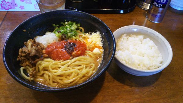 「特製エビまぜそば、半ライス」@はりけんラーメンの写真