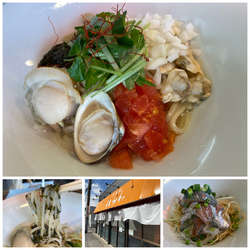 限定）3種の貝とギバサの海鮮まぜそば 850円他