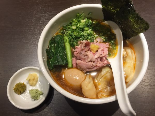 「特製甘えびらーめん＋薬味（ネギ）」@真鯛らーめん 麺魚 神保町店の写真