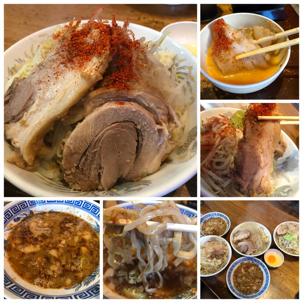 「小つけ麺 エビ味 950円 生卵50円 ヤサイニンニク」@ラーメン二郎 会津若松駅前店の写真