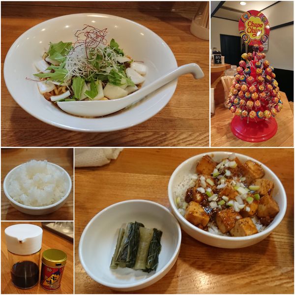 「汁無し担々麺セット(シビ増しカラ増し・麻婆丼＋追い飯)」@しびから屋の写真