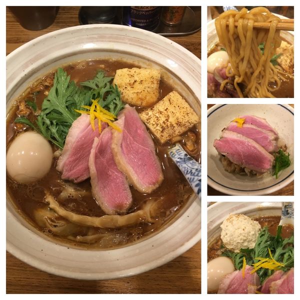 「味玉赤味噌そば 1050円、鴨肉炊き込みご飯 400円」@中華そば きなりの写真