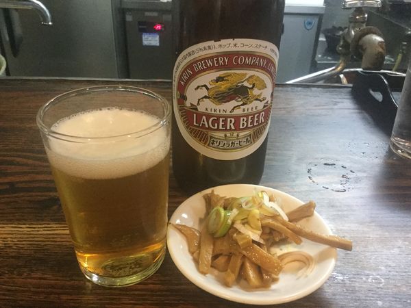 「キリンラガービール大瓶→つけそば(¥650+750)」@丸長 荻窪本店の写真