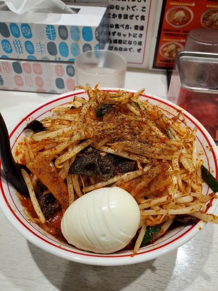「北極の炎辛さ3倍　トッピングゆで玉子」@蒙古タンメン 中本 東池袋店の写真