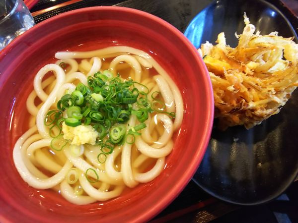 「かけうどん小+かき揚げ 330+α円」@はやし家製麺所 高松空港店の写真