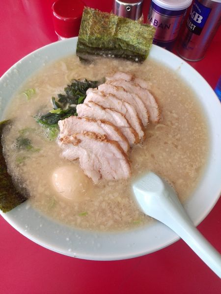 「チャーシューメン(中盛)+味玉 ﾒﾝﾏ抜き」@ラーメンショップ 境店の写真