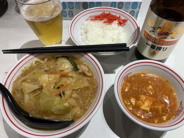 「ビールセット960+定食200＝1160円」@蒙古タンメン 中本 町田店の写真