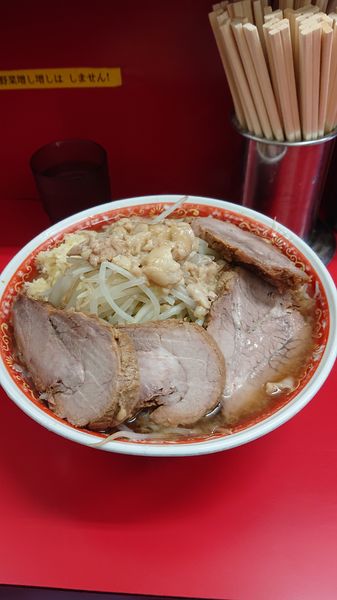 「大豚(麺カタカタ)  野菜  ニンニク  アブラ」@ラーメン二郎 上野毛店の写真