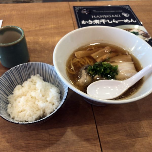 「かき煮干しらーめん（968円）ランチタイムサービス小ライス」@大衆酒場 HANEGAKIの写真