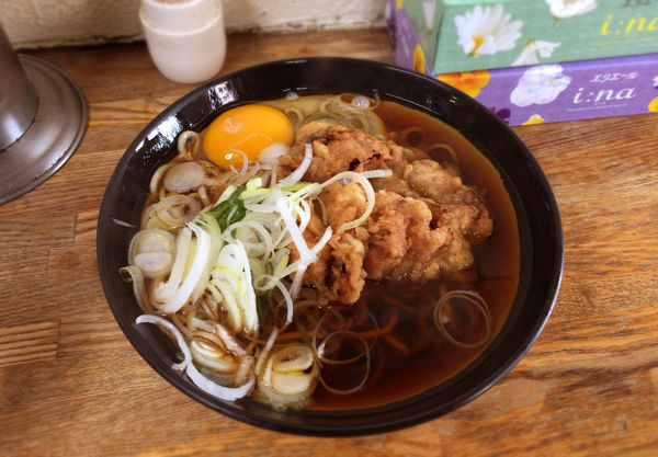 「月見そば＋げそ天(390円)」@六文そば 日暮里第2店の写真