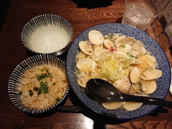 「はまぐりラーメン大盛￥１０００+帆立ご飯￥２２０」@和風楽麺 四代目 ひのでやの写真