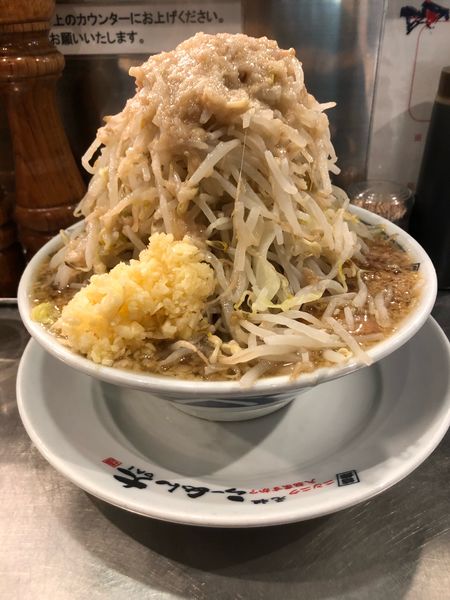 「らーめん並、ニンニク多め、野菜マシマシ、油マシマシ」@らーめん大 竹ノ塚店の写真