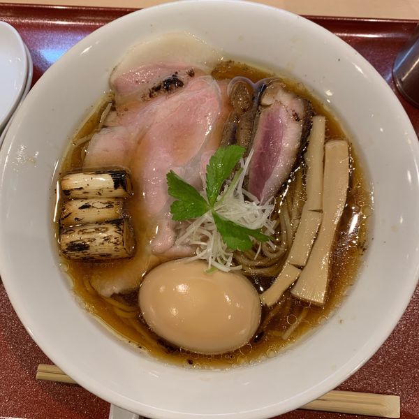 「味玉紀州鴨そば990円＋二度漬け焼きねぎ80円。」@燃えよ麺助の写真