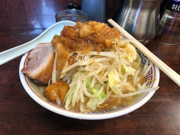 「ミニラーメン+野菜+ニンニク+脂　650円」@ラーメン二郎 めじろ台店の写真