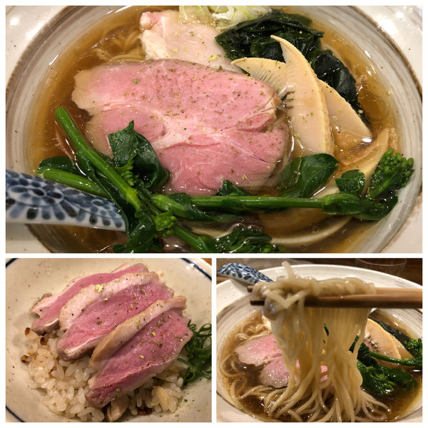 「山椒白醤油そば800円鴨肉炊き込みご飯400円」@中華そば きなりの写真