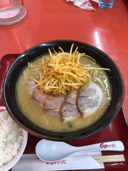 「ねぎ味噌チャーシュー麺（大盛り）サービスライス」@くるまやラーメン 春日部16号店の写真
