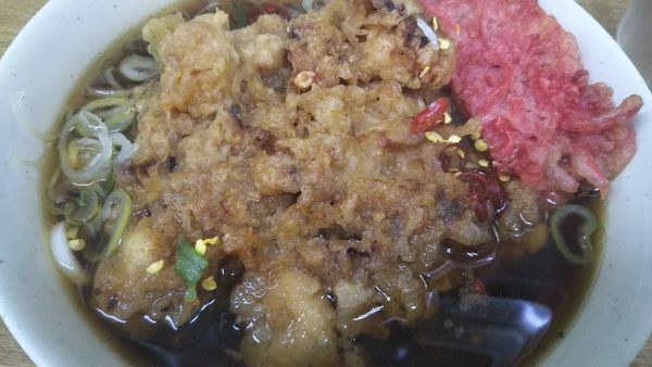 「ジャンボゲソ天そば＋ショウガ天ハーフ」@一由そば 日暮里店の写真